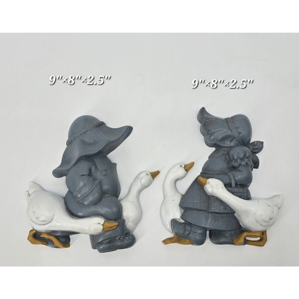 Vintage Burwood Country Children & Geese Wall Plaques Cottagecore Grandmillenial